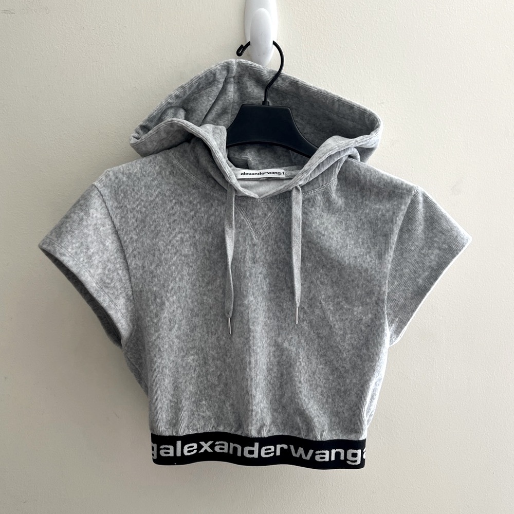 Alexander wang Elastic Logo Cropped Hoodie in stretch corduroy.